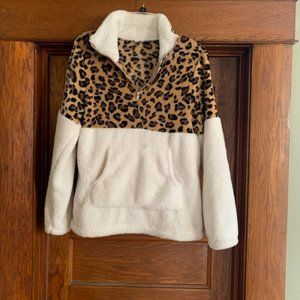 Womens Pullover Fleece Cheetah patchwork